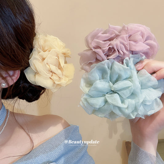 網紗布面花朵髮簪－商品主圖｜https://igowo.tw/