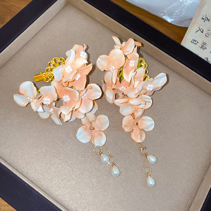 超仙布藝花朵珍珠發夾高級感精致優雅度假風鴨嘴夾設計感小眾發飾