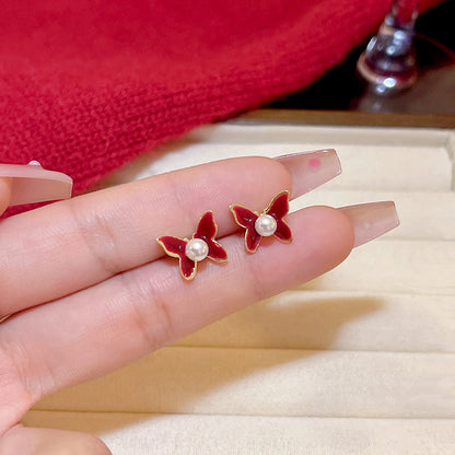 安可拉紅蝴蝶耳釘