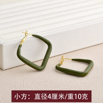 琺瑯方形圓圈復古耳環