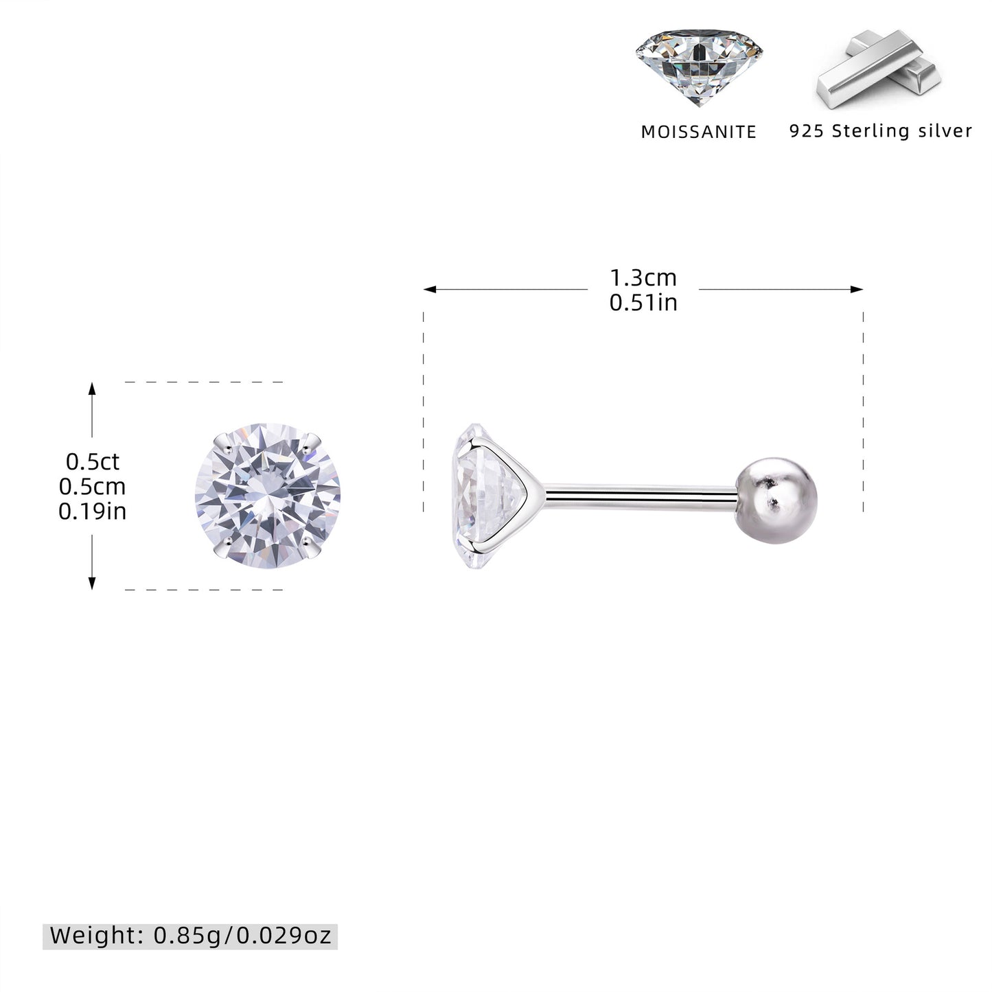S925 耳釘鑲莫桑石四爪螺旋穿刺ins時尚輕奢耳飾輕奢高級感