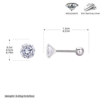 S925 耳釘鑲莫桑石四爪螺旋穿刺ins時尚輕奢耳飾輕奢高級感