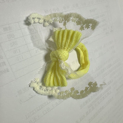 蕾絲蝴蝶結髮圈－黃色款細節4｜https://igowo.tw/
