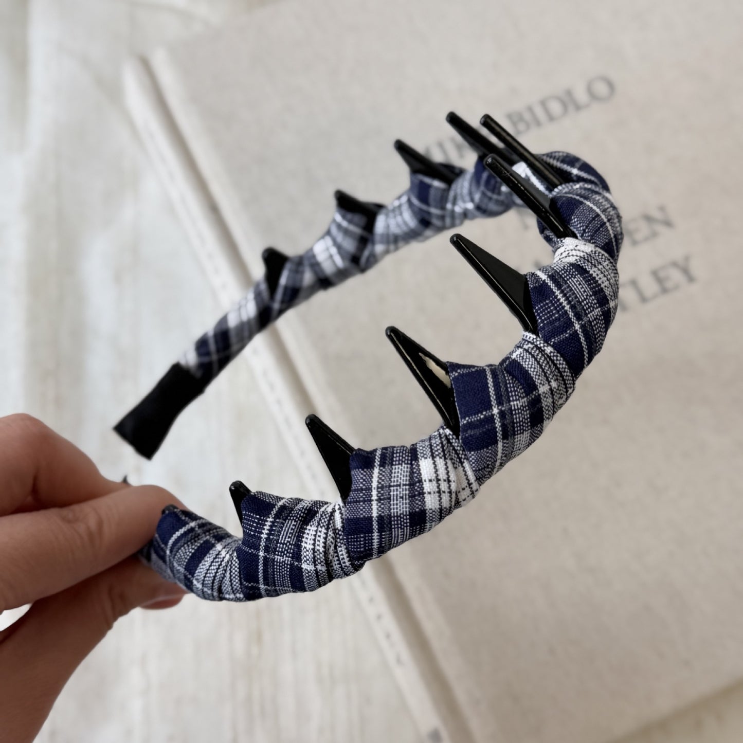 布面格紋纏繞髮箍