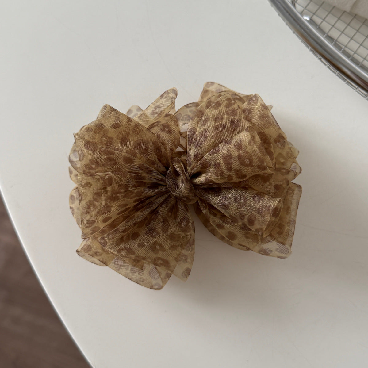 網紗豹紋蝴蝶結髮夾