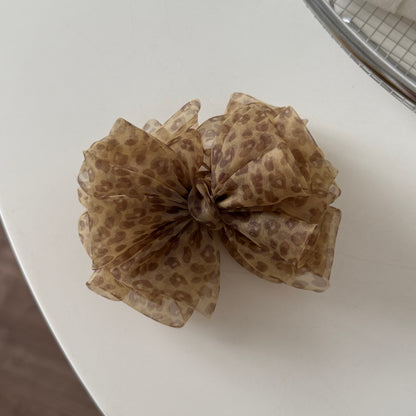 網紗豹紋蝴蝶結髮夾