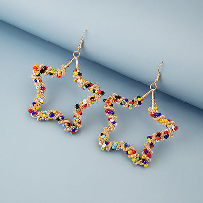 撞色串珠幾何纏繞耳環