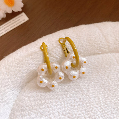 琺瑯珍珠花朵圓圈耳環