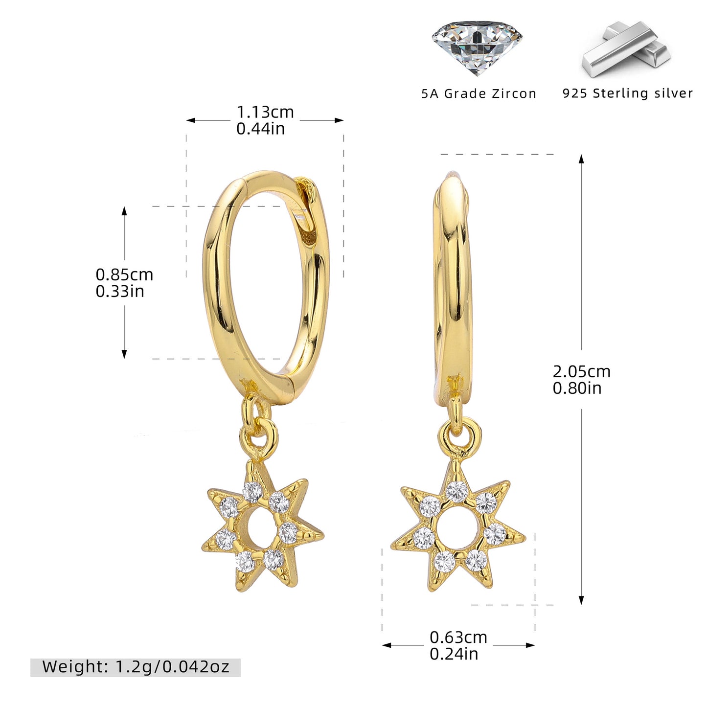 S925 耳環鏤空鑲鋯八芒星耳飾精致小眾氣質百搭飾品
