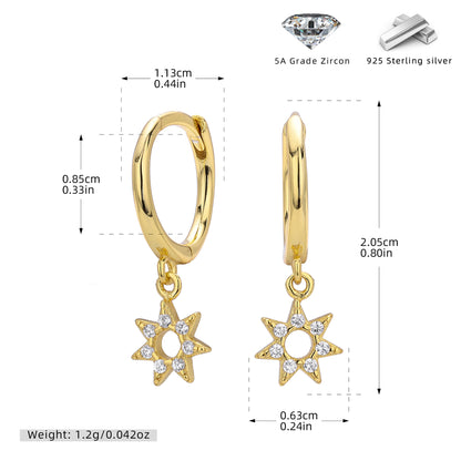 S925 耳環鏤空鑲鋯八芒星耳飾精致小眾氣質百搭飾品