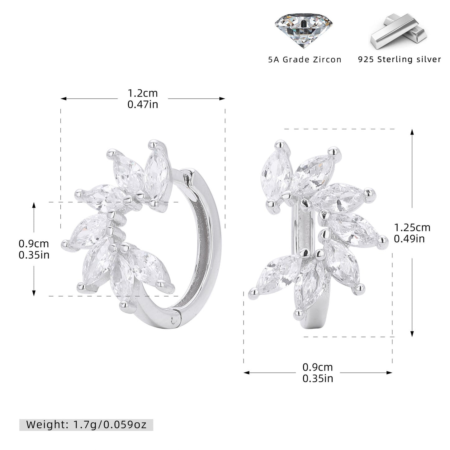 S925 耳環馬眼鋯花葉半環耳飾輕奢款小眾高級感飾品