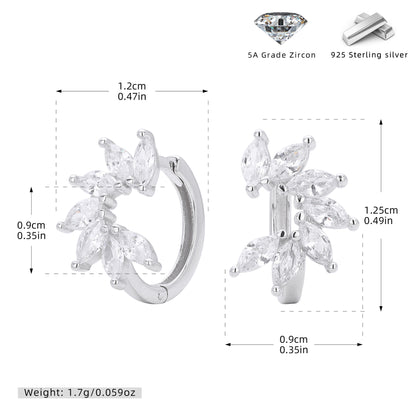 S925 耳環馬眼鋯花葉半環耳飾輕奢款小眾高級感飾品