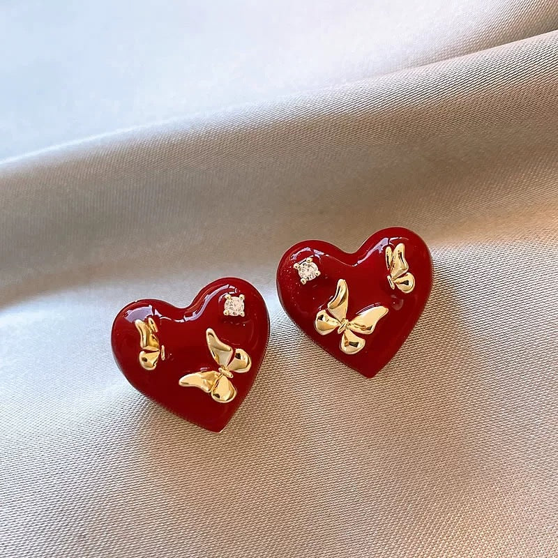 復古紅琺瑯鑲鑽耳釘－細節特寫14｜https://igowo.tw/