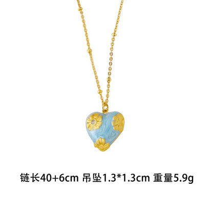 紅色琺瑯愛心復古項鍊－細節特寫2｜https://igowo.tw/