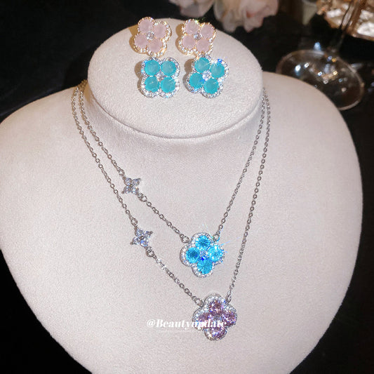 鋯石花朵項鍊耳環組－商品主圖｜https://igowo.tw/