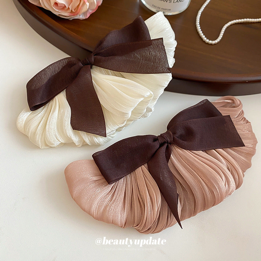 日韓淑女褶皺緞面蝴蝶結發夾2026新款百搭彈簧夾設計感小眾發飾女