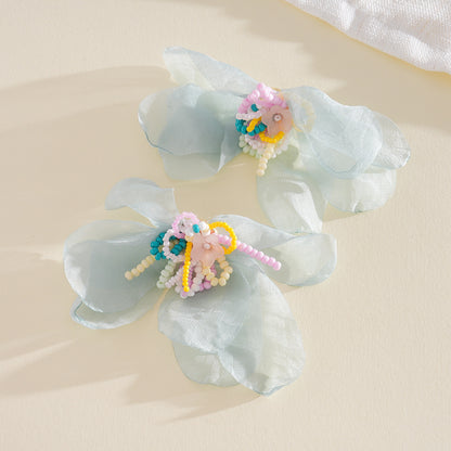 藍色愛心花朵流蘇耳釘－28#銀針-藍色款細節20｜https://igowo.tw/