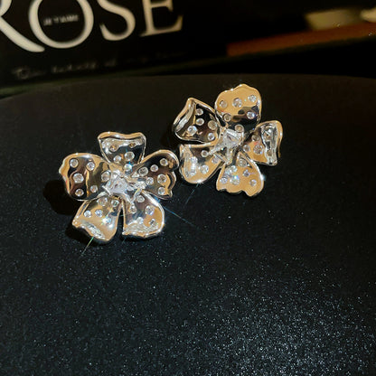 金色鋯石花朵電鍍耳釘