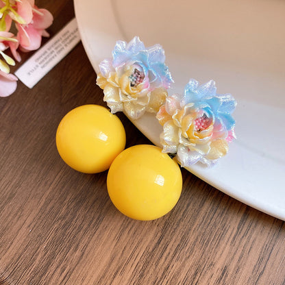 黃色樹脂花朵耳釘－18#銀針-黃色款細節12｜https://igowo.tw/
