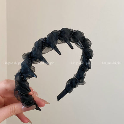 珍珠網紗纏繞髮箍