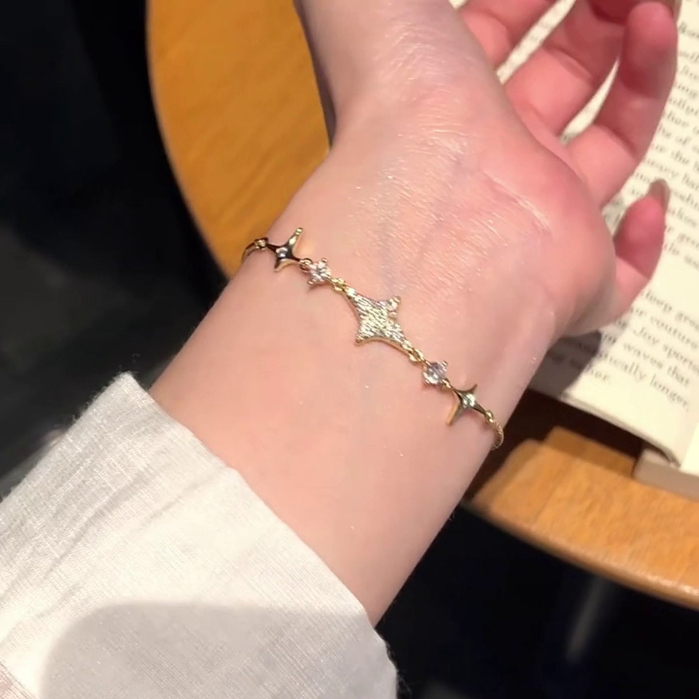 18k真金電鍍超閃鋯石芒星手鏈時尚氣質百搭手環小眾高級感手飾女