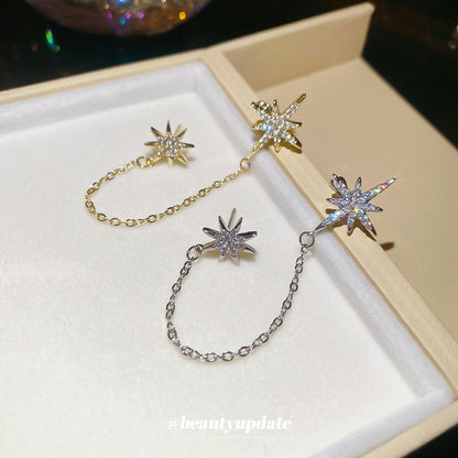 18k真金電鍍銀針鋯石芒星耳夾y2k甜酷風耳骨夾輕奢小眾無耳洞耳飾