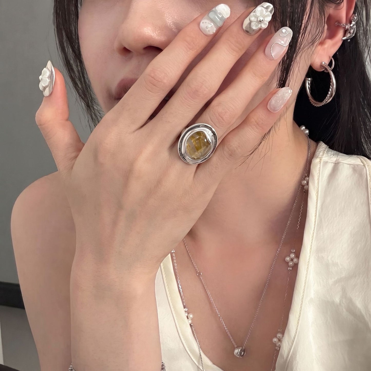 水晶波浪可調式戒指－商品主圖｜https://igowo.tw/