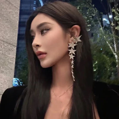 銀針鑲鉆鏤空花朵流蘇耳環女歐美時尚氣質耳釘輕奢高級感耳飾批發