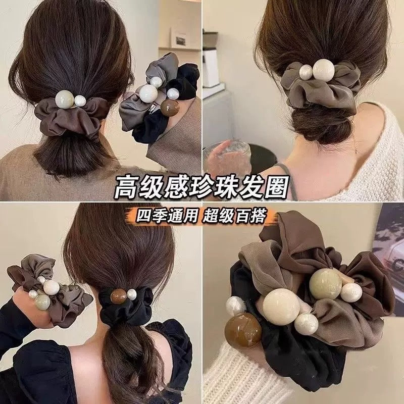 珍珠緞帶大腸圈髮圈－商品主圖｜https://igowo.tw/