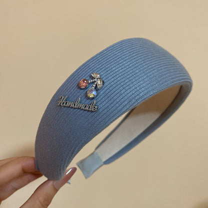 布面櫻桃字母鑲鑽髮箍