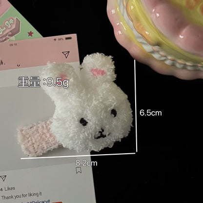 白色絨面兔子卡通髮夾