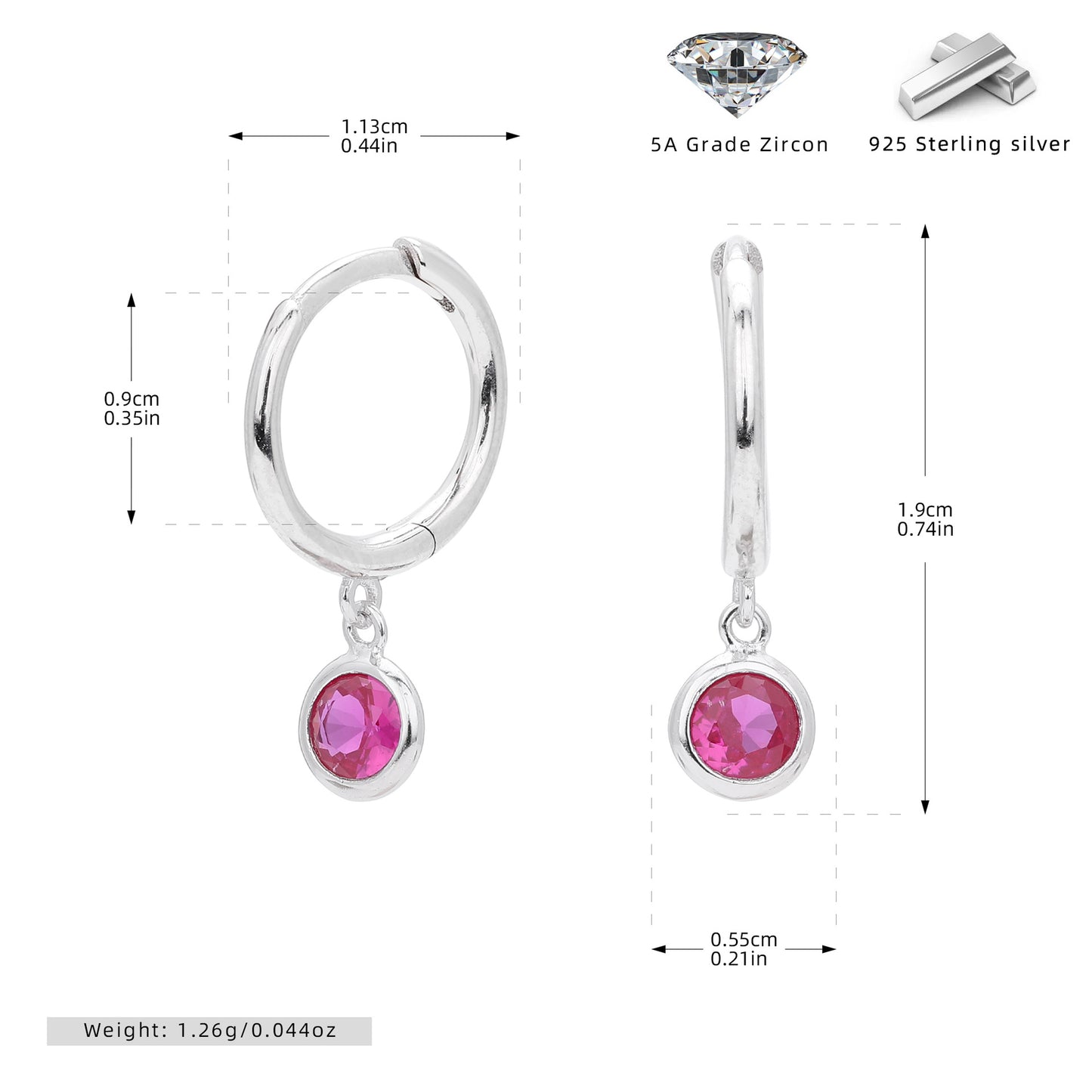 S925 耳環圓形十二生辰石耳墜鑲鋯耳飾小眾百搭飾品