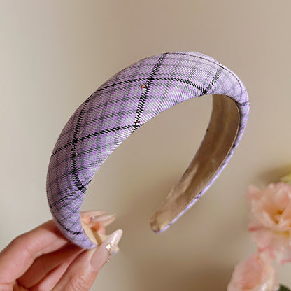紫色格紋寬版髮箍
