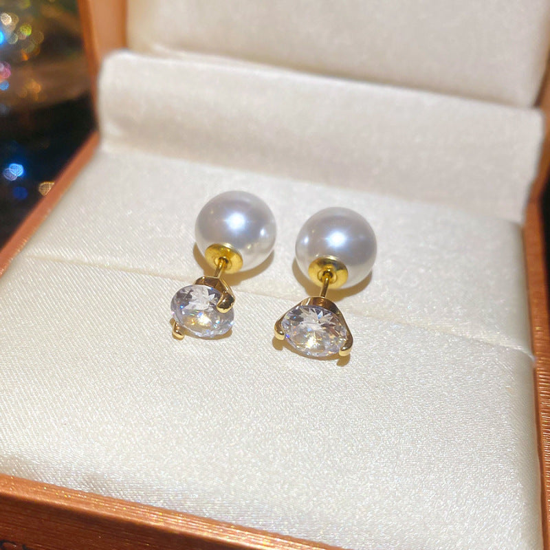 珍珠鋯石幾何簡約耳釘－27#銀針-金色款細節25｜https://igowo.tw/