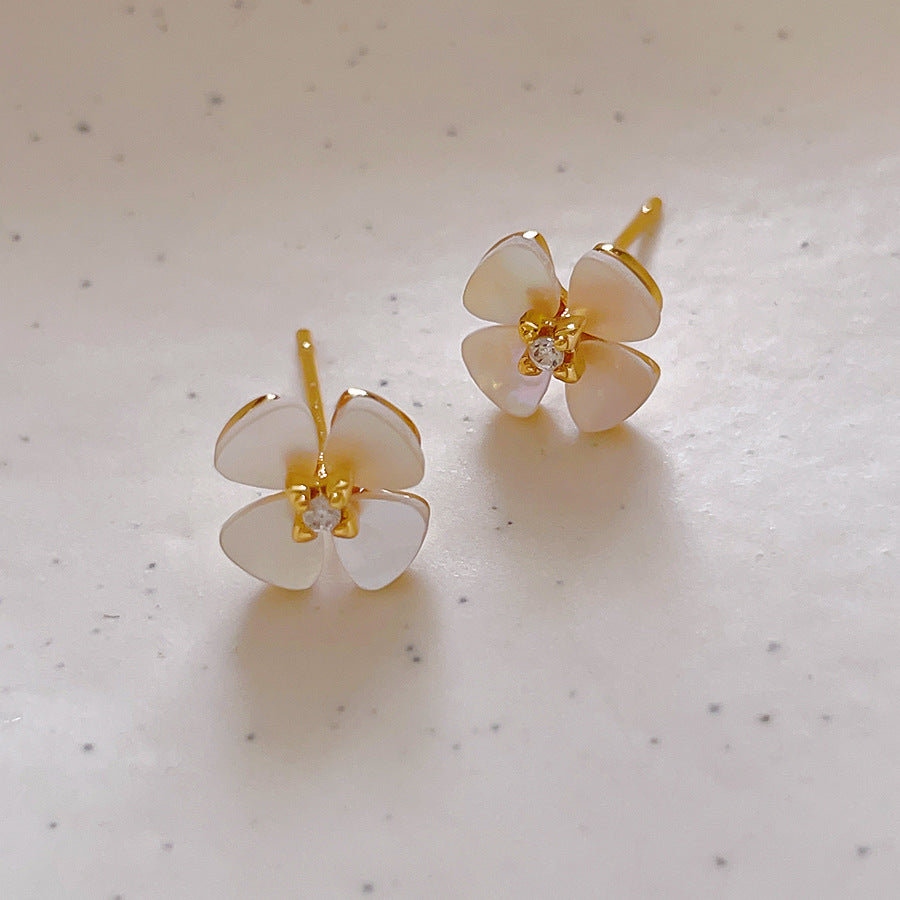 金色貝母花朵電鍍耳釘