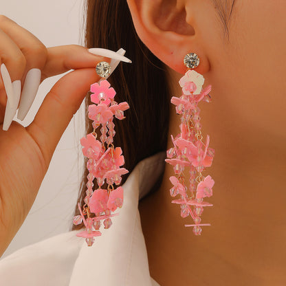 粉色串珠花朵流蘇耳環－商品主圖｜https://igowo.tw/