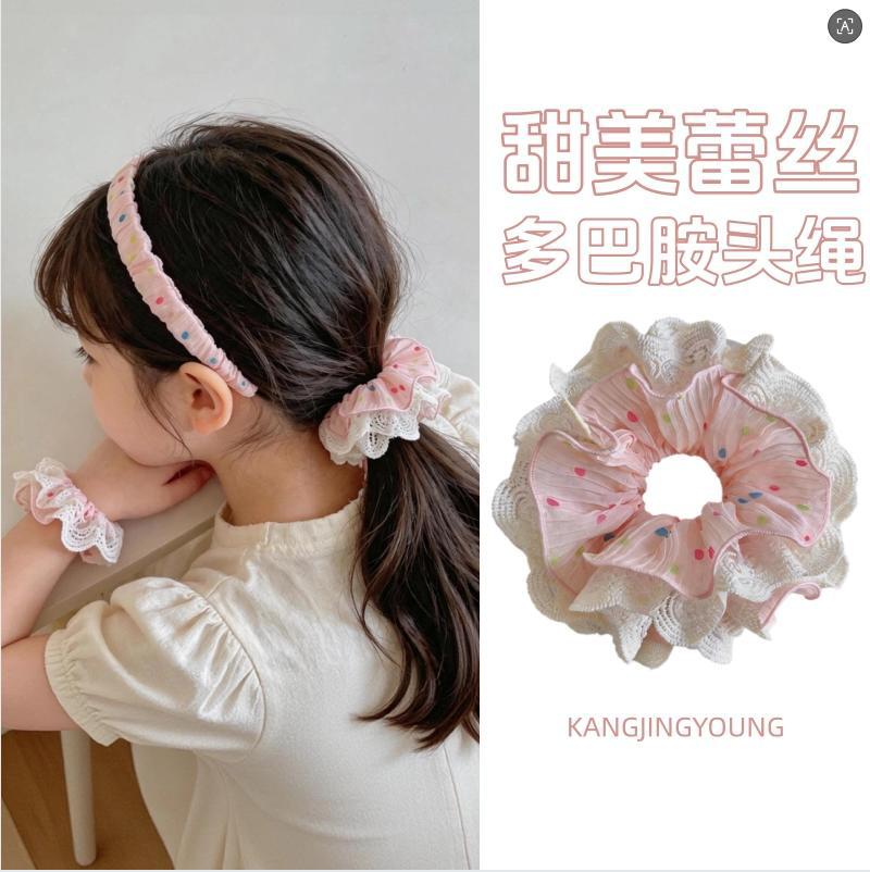 繽紛蕾絲波點髮圈－藍色一個款實拍｜https://igowo.tw/