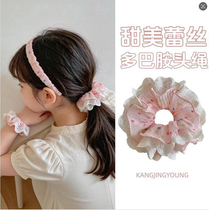 繽紛蕾絲波點髮圈－藍色一個款實拍｜https://igowo.tw/