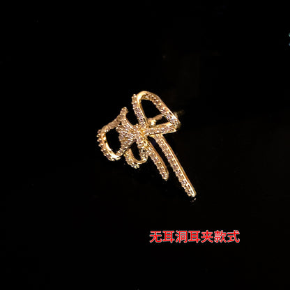 超仙鋯石蝴蝶結耳夾精致優雅通勤時髦耳骨夾輕奢高級感無耳洞耳飾