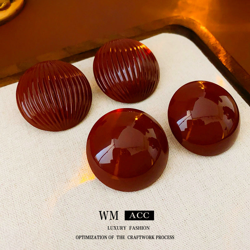 紅色銀針圓形復古耳釘－商品主圖｜https://igowo.tw/