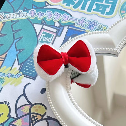 紅色絨面蝴蝶結髮夾