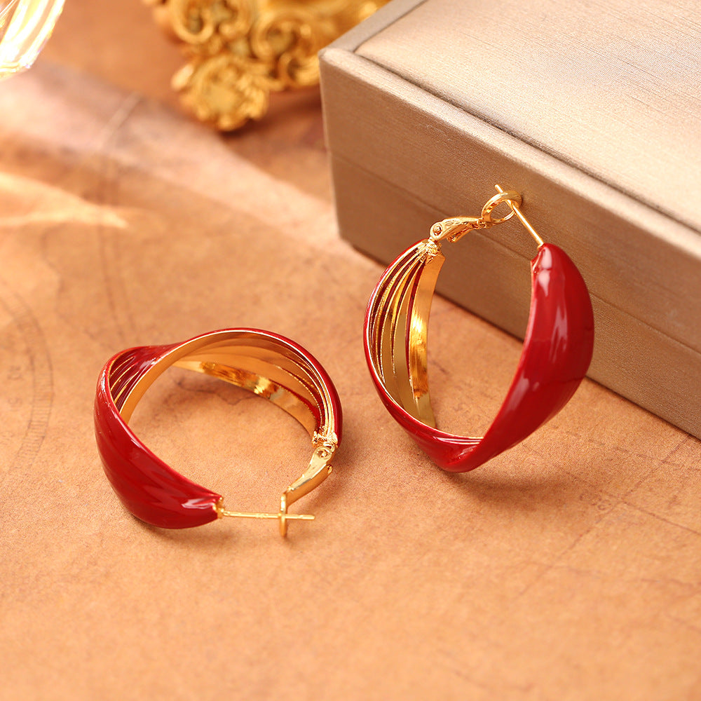 紅色琺瑯圓圈簡約耳環－商品主圖｜https://igowo.tw/