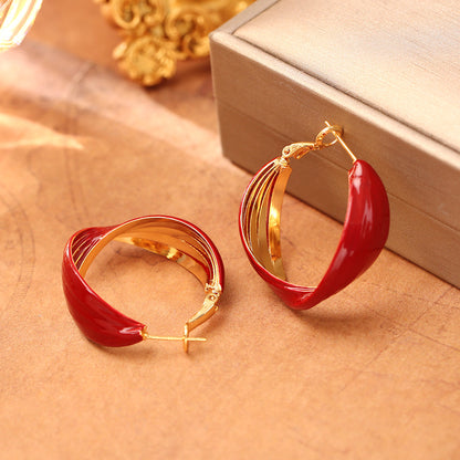 紅色琺瑯圓圈簡約耳環－商品主圖｜https://igowo.tw/