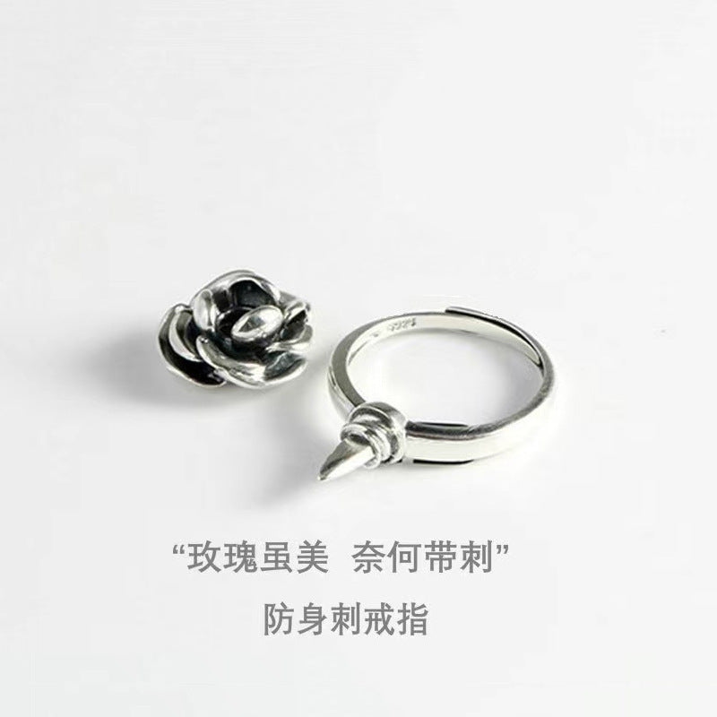 黑色玫瑰可調式戒指－商品主圖｜https://igowo.tw/