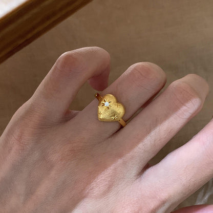 金色星星愛心拉絲戒指