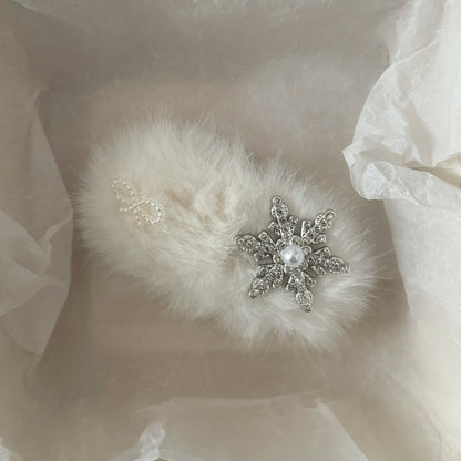 銀色絨面雪花領結髮夾