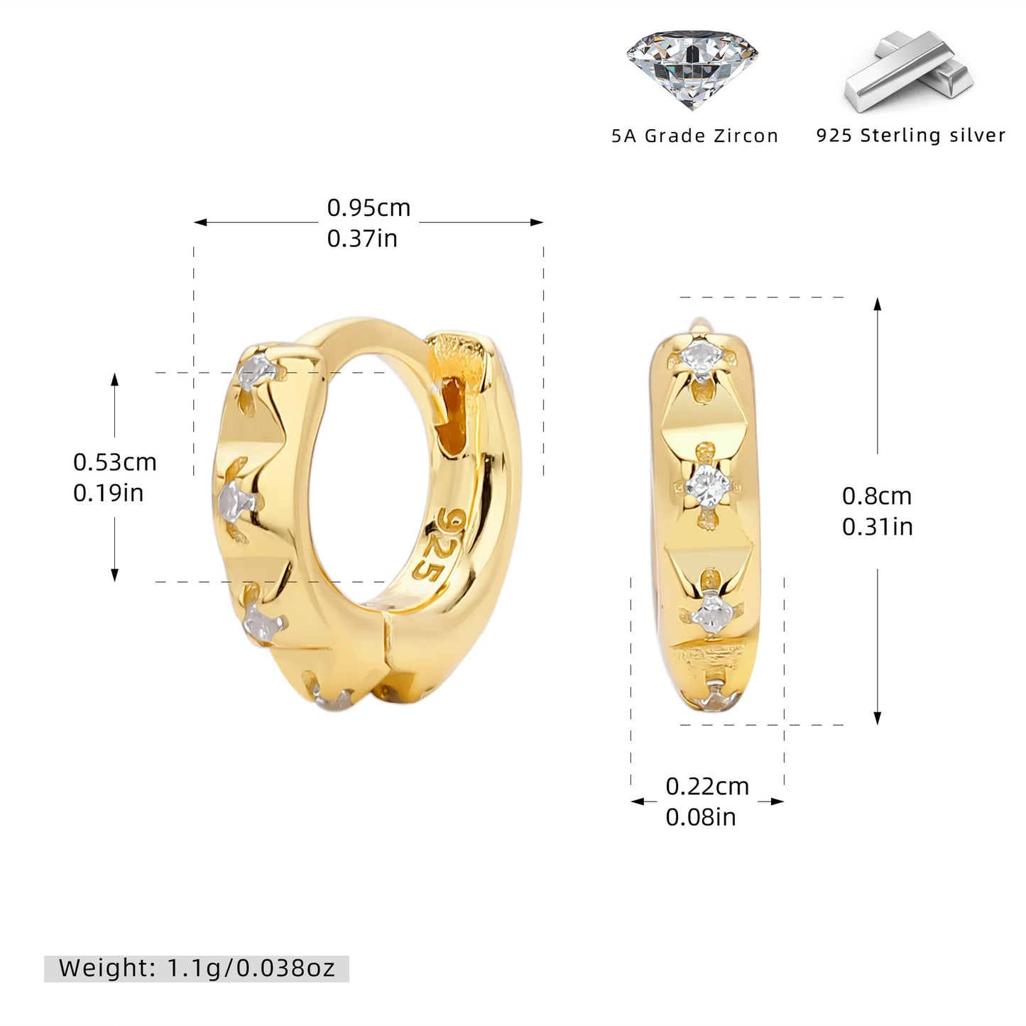 S925 耳環立體三角鋸齒鑲鋯多尺寸耳飾個性百搭飾品