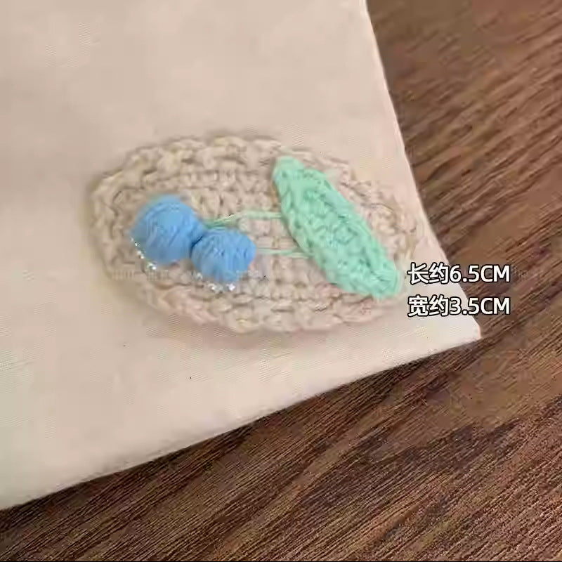 櫻桃卡通刺繡編織髮夾－粉色櫻桃髮夾款細節｜https://igowo.tw/