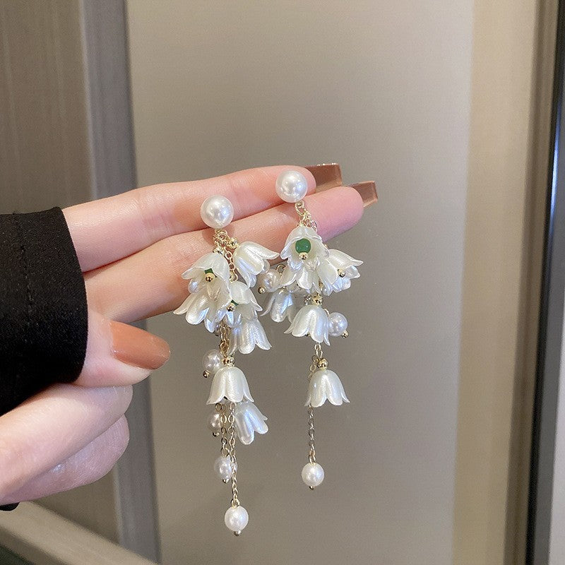 珍珠銀針樹葉花朵耳環