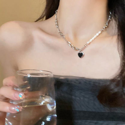 愛心星星鑲鑽項鍊－99#項鍊-銀色款細節｜https://igowo.tw/